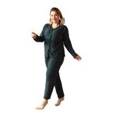 Nisanca Büyük Beden Kışlık Düğmeli Ekose Desen Yılbaşı Temalı Kadın Süet Pijama Takımı Yesil 2XL