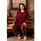 Nisanca Büyük Beden Peluş Polar Pijama Takımı- Kışlık Büyük Beden Kadın Pijama Bordo 2XL