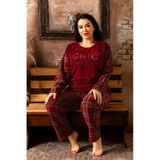 Nisanca Büyük Beden Peluş Polar Pijama Takımı- Kışlık Büyük Beden Kadın Pijama Bordo