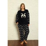 Nisanca Büyük Kadın Polar Peluş Pijama Takımı - Lacivert - 6XL