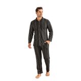 Nisanca Erkek Jakarlı Düğmeli Pamuk Pijama Takımı- Çizgili Erkek Pijama Lacivert XL