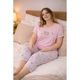 Nisanca Kadın Büyük Beden Kapri Pijama Takımı – Yumuşak Dokulu, Konforlu Ev Giyimi - Açık Gül Kurusu - 5XL