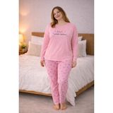 Nisanca Kadın Büyük Beden Uzun Kollu Rahat Pijama Takımı – Yumuşak Dokulu Konforlu Ev Giyimi - Pudra - 5XL