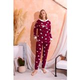 Nisanca Kapüşonlu Kışlık Kadın Peluş Polar Pijama Takımı - Yeni Yıl Pijaması Mürdüm L