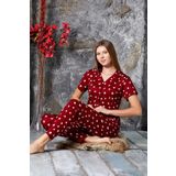 Nisanca Kısa Kollu Bambu Gömlek Pijama Takımı- Genç Anne Serisi Bordo 2XL