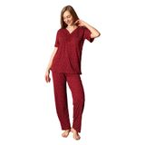 Nisanca Kısa Kollu Bambu Gömlek Pijama Takımı- Genç Anne Serisi - L - Bordo