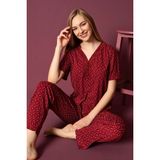Nisanca Kısa Kollu Bambu Gömlek Pijama Takımı- Genç Anne Serisi - XL - Bordo