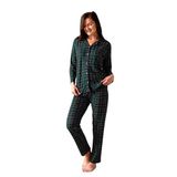 Nisanca Kışlık Düğmeli Ekose Desen Kadın Süet Pijama Takımı Yesil XL