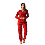 Nisanca Kışlık Düğmeli Ekose Desen Yılbaşı Temalı Kadın Süet Pijama Takımı Kırmızı XL