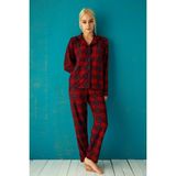 Nisanca Kışlık Düğmeli Ekose Desen Yılbaşı Temalı Kadın Süet Pijama Takımı - XL - Bordo