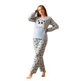 Nisanca Kışlık Kadın Welsoft Polar Pijama Takımı - Yeni Yıl Pijaması Mavi L