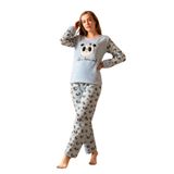 Nisanca Kışlık Kadın Welsoft Polar Pijama Takımı - Yeni Yıl Pijaması Mavi M