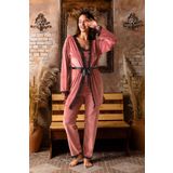 Nisanca Kışlık Sabahlıklı Kadın Kadife Pijama Takımı- 3 Parça Çeyizlik Kadife Set