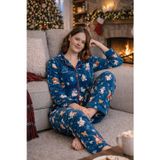 Nisanca Kışlık Yılbaşı Desenli Kadın Gömlek Polar Pijama Takımı- Geyikli Yılbaşı Pijaması- Büyük Beden Pijama