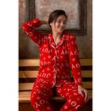 Nisanca Kışlık Yılbaşı Desenli Kadın Gömlek Polar Pijama Takımı - Kırmızı