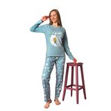 Nisanca Mevsimlik Uzun Kollu%100 Pamuk Kadın Pijama Takımı- Desenli Kadın Pijama Mavi M