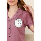 Nisanca Nisanca Büyük Beden Mevsimlik Önden Düğmeli Bayan Pijama Takımı - 2XL - Mor