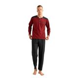 Nisanca Pamuklu Uzun Kollu Erkek Pijama Takımı Bordo M