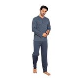 Nisanca Pamuklu Uzun Kollu Erkek Pijama Takımı İndigo Mavi L