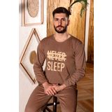 Nisanca Pamuklu Uzun Kollu Erkek Pijama Takımı Kahve XL