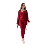 Nisanca Sabahlıklı Dantel Detaylı Pegasus Kadın Pijama Takımı-Çeyizlik Takım Bordo L