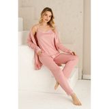 Nisanca Sabahlıklı Dantel Detaylı Pegasus Kadın Pijama Takımı-Çeyizlik Takım- Geniş Beden Aralığı - 3XL - Pudra