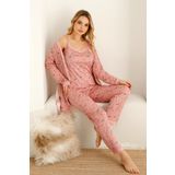 Nisanca Sabahlıklı Dantel Detaylı Pegasus Kadın Pijama Takımı-Çeyizlik Takım- Geniş Beden Aralığı (Pembe)