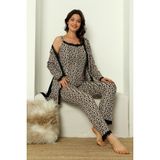 NİSANCA Sabahlıklı Dantel Detaylı Pegasus Kadın Pijama Takımı-Çeyizlik Takım Leopar XL