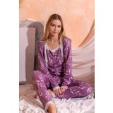 Nisanca Sabahlıklı Dantel Detaylı Pegasus Kadın Pijama Takımı-Çeyizlik Takım Lila XL