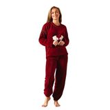 Nisanca Tam Peluş Kışlık Kadın Pijama Takımı- Polar Yılbaşı Pijaması Bordo L