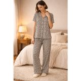 Nisanca Vizon Leopar Desenli Kısa Kollu Yazlık Pijama Takımı