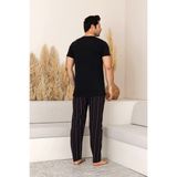 Nisanca Yazlık Kısa Kol %100 Pamuk Erkek Pijama Takımı Siyah Renkli Rahat Kesim - XL