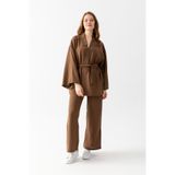 nisaNCa Zen Elegance Kadın Kimono Takım - Geniş Paça Keten Dokulu Alt Üst Yazlık Takım