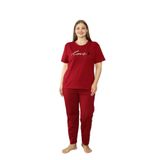 Nisanca%100 Pamuk Büyük Beden Kısa Kol Kadın Pijama Takımı Bordo 3XL