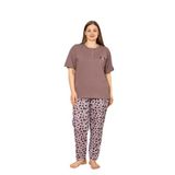 Nisanca%100 Pamuk Büyük Beden Kısa Kol Kadın Pijama Takımı Kahve 3XL