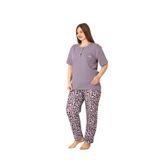 Nisanca%100 Pamuk Büyük Beden Kısa Kol Kadın Pijama Takımı Lila 3XL
