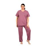 Nisanca%100 Pamuk Büyük Beden Kısa Kol Kadın Pijama Takımı Mor 3XL