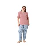Nisanca%100 Pamuk Büyük Beden Kısa Kol Kadın Pijama Takımı Pudra 2XL