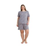 Nisanca%100 Pamuk Büyük Beden Kısa Kol Şortlu Kadın Pijama Takımı Gri XL