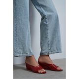 NİŞANTAŞI SHOES Allison Kırmızı Rustik Desenli Dolgu Topuklu Kadın Terlik