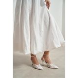 NİŞANTAŞI SHOES Aveny Beyaz Dantel Nakış Detay Bilek Bağlı İnce Topuklu Kadın Ayakkabı