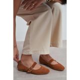 NİŞANTAŞI SHOES Berlin Taba Süet İç-Dış Deri Orta Bantlı Tokalı Düz Kadın Babet Ayakkabı