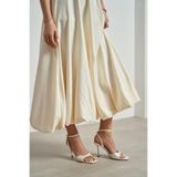 NİŞANTAŞI SHOES Cream Sedef Mat Küt Burun Bilek Kemer Detaylı İnce Topuklu Ayakkabı