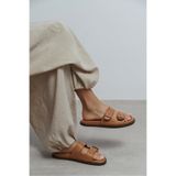 NİŞANTAŞI SHOES Cute Açık Taba Mat Çift Bantlı Düz Taban Kadın Terlik