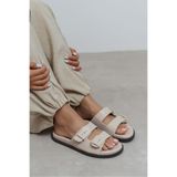 NİŞANTAŞI SHOES Cute Bej Mat Çift Bantlı Düz Taban Kadın Terlik