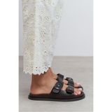 NİŞANTAŞI SHOES Cute Kahve Rustik Çift Bantlı Düz Taban Kadın Terlik