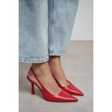 NİŞANTAŞI SHOES Elara Kırmızı Mat Slingback V Vamp Hattı Sivri Burun Kadın Topuklu Ayakkabı