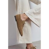 NİŞANTAŞI SHOES Estina Rome Bej Süet Deri Desen Detay Klasik Kadın Oxford Ayakkabı