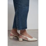 NİŞANTAŞI SHOES Harmony Bej Rustik Desenli Küt Burun Kemer Detay Kısa Topuklu Kadın Babet