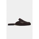 NİŞANTAŞI SHOES Harvey Bitter Kahve Hakiki İç-Dış Deri Süet Düz Taban Kadın Loafer Terlik